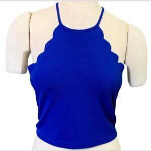 Scallop Edge Halter Crop Top Sz M Cobalt Blue #12E